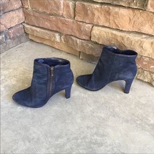 Anne Klein Navy Blue Leather Suede Ankle Boots